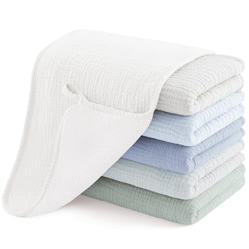 Susurration Muslin Burp Cloths, Soft Baby Burping Cloths for Unisex Boys and Girls, Newborn Essentials Large Extra Absorbent Washcloths, 20x10in, 6 Pack