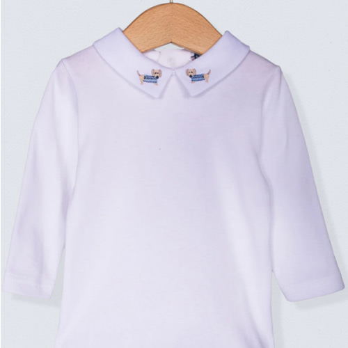 Italian Embroidered Dachshund Light Blue Onesie FLEURISSE