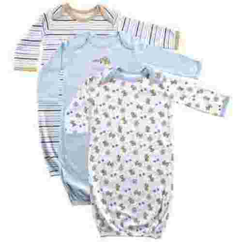 Luvable Friends Baby Boy Cotton Long-Sleeve Gowns 3pk, Blue, 0-6 Months