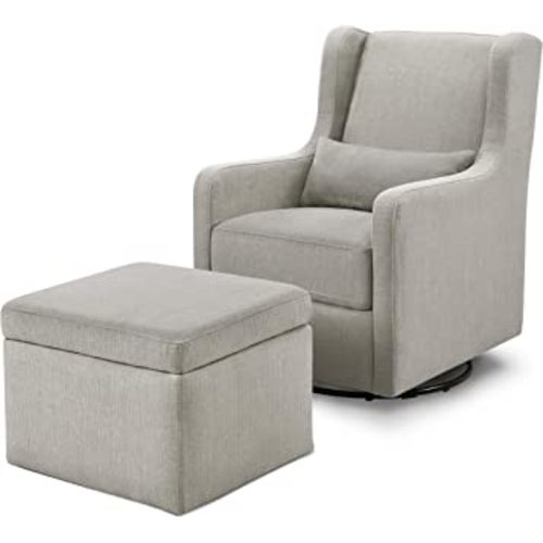 Carter's by DaVinci Adrian Swivel Glider with Storage Ottoman Performance Grey Linen, Water Repellent and Stain Resistant Fabric, Greenguard Gold & CertiPUR-US Certified