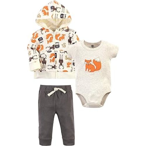 Hudson Baby Unisex Baby Cotton Hoodie, Bodysuit or Tee Top and Pant Set