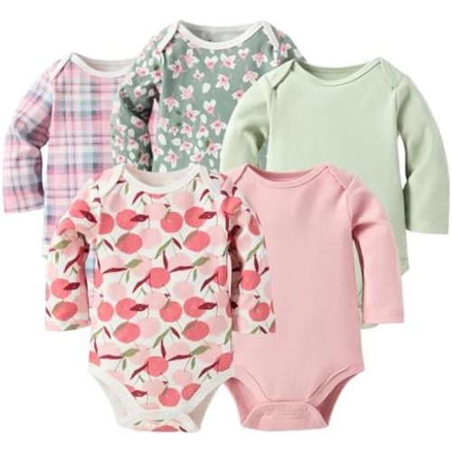 Baby Girls Long-Sleeve Bodysuit,100% Cotton 5 Pack One-Piece Baby Clothes,0-24 Months Soft Baby Girls Rompers