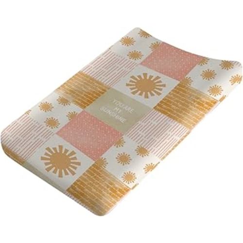 Colorful Boho Sun Changing Pad Covers Cute Sunshine Stripes Diaper Change Pad Sheets for Girls Boys Letters Quote Soft Breathable Stretchy Snug Fitted Changing Mat Cover 32''x16''