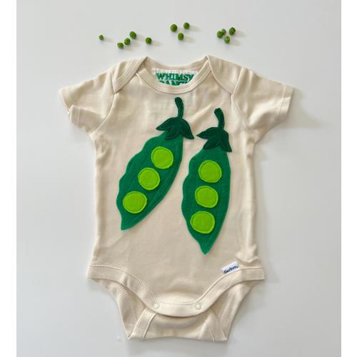 Pea Pod Baby Onesie: Recycled Felt Applique, Natural Cotton