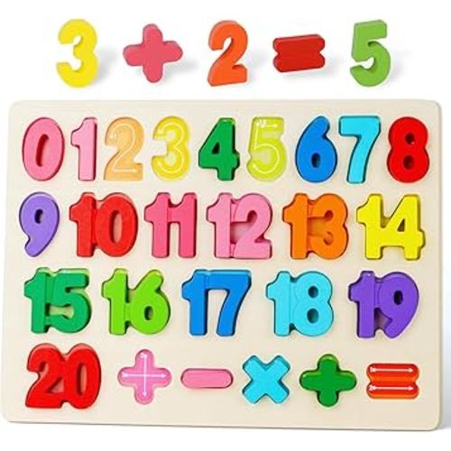 MCPINKY Wooden Number Puzzles for Kids, Number Shape Puzzle with Puzzle Board and Number Blocks Montessori Toddler Puzzles Preschool Educational Toys for Boys Girls