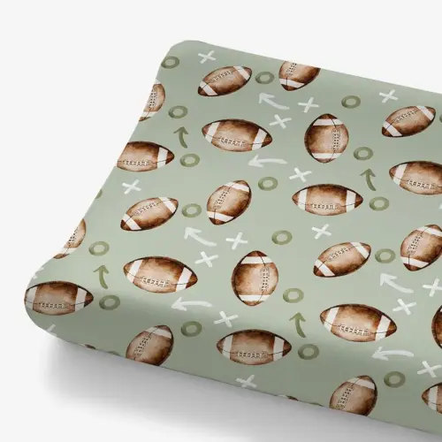 HawSkgFub Football American Sport Changing Pad Cover for Baby Boys, Green Football Game Diaper Change Table Covers, Ultra Soft Stretchy Breathable Safe Snug Fitted Changing Mat Sheet Fit 32"/34" x 16"