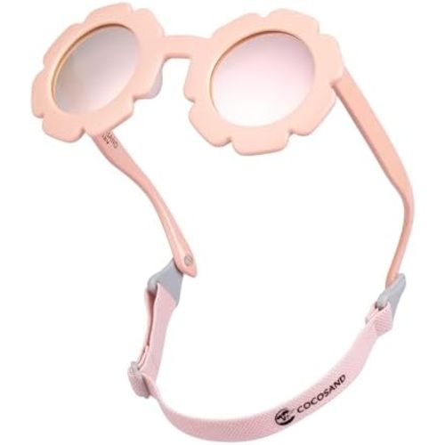 COCOSAND Toddler Sunglasses with Strap Polarized Lens Retro Flexible Flower Frame for Baby Kids Boys Girls Age 3-24 Months
