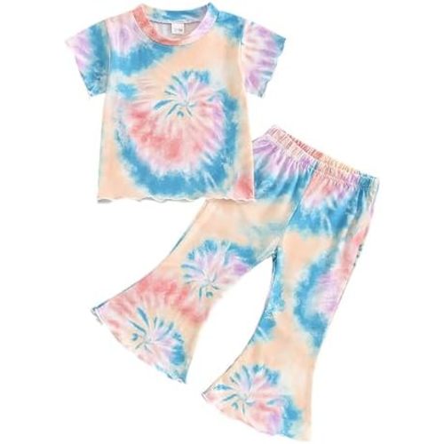 New Baby Bundle Children's Summer Suit Girls' Tie Dye Round Neck Short Sleeved Mommy And Infant Girl Matching Outfits
