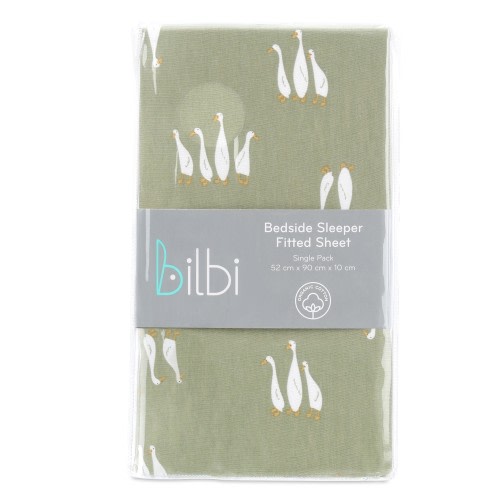 Bilbi Bedside Sleeper Fitted Sheet Sage Ducks
