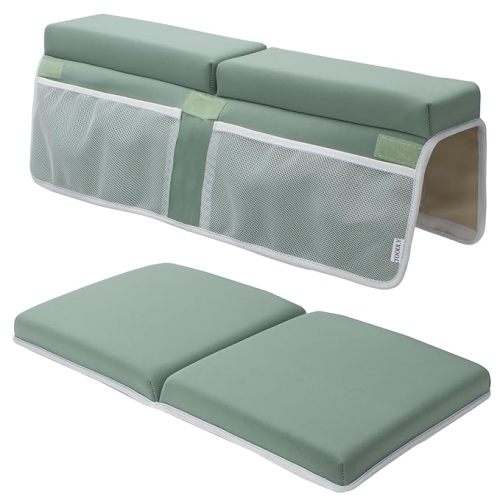Baby Bath Kneeler and Elbow Rest Pad Set - Thickest Bathtub Kneeler Pad with Memory Foam and Bath Toys Organizer - Ideal Bath Kneeling Pad for Bathing Baby - Relieve your Knees and Elbows (Green)