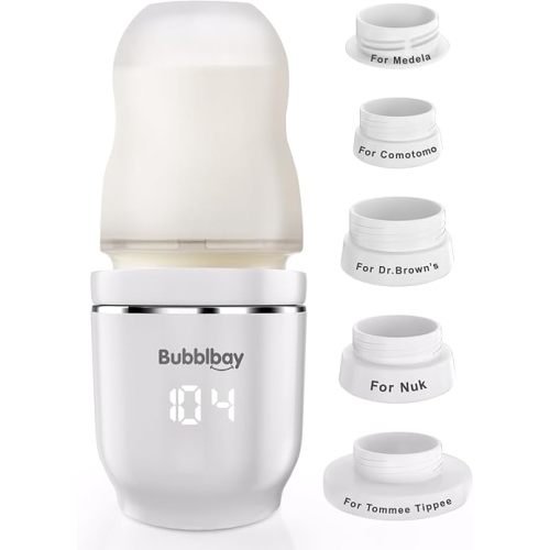 Portable Bottle Warmer,104° Digital Thermostat Baby Bottle Warmer with Upgraded 5 Adapters Leak-Proof Design,Wireless LED Display Travel Bottle Warmer for Breastmilk or Formula