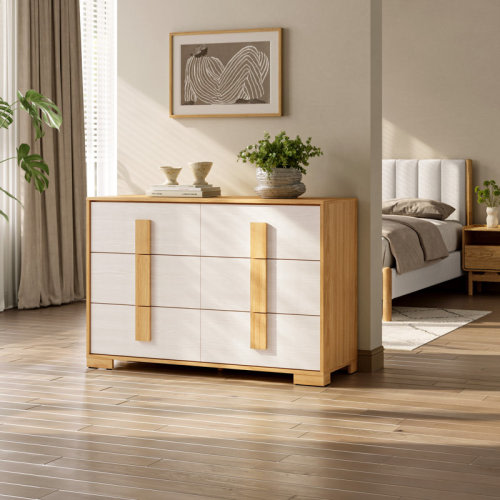 Hokku Designs Natural and White 47.2-Inch Wide 6-Drawer Dresser | Wayfair