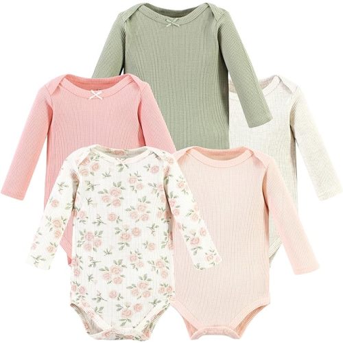 Hudson Baby unisex-baby Thermal Long Sleeve Bodysuits - 3-6 Months - Soft Pink Sage Rose