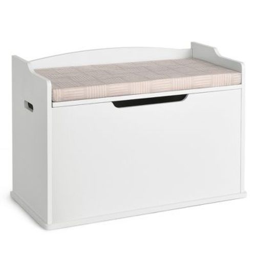 Costway Wooden Toy Box Kids Storage Chest Lift Top Bench Seat W/ Cushion & Safety Hinge