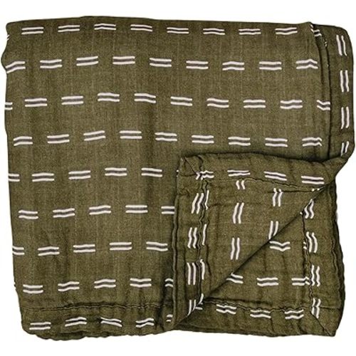 Mebie Baby Muslin Quilt, Olive Strokes, 100% Muslin Cotton Baby Blankets for Girls and Boys, Muslin Baby Blanket for Newborns, Babies, Toddler, Soft Muslin Swaddle Blankets, 47"x47"