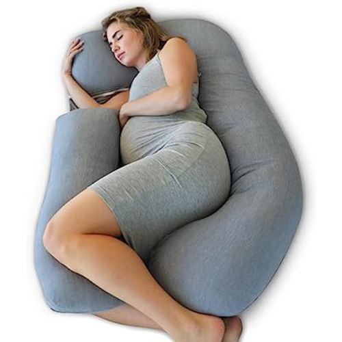 Pharmedoc Pregnancy Pillows, U-Shape Full Body Pillow – Cooling Cover Grey – Pregnancy Pillows for Sleeping – Body Pillows for Adults, Maternity Pillow and Pregnancy Must Haves