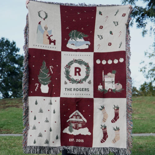Personalized Family Name Christmas Woven Throw