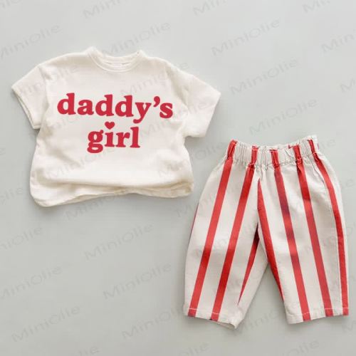DADDY'S GIRL Baby Casual Red Vertical Striped 2-piece Set