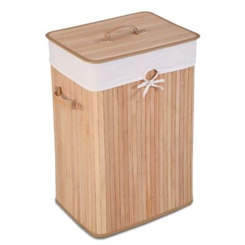 Costway Rectangle Bamboo Hamper Laundry Basket Washing Cloth Bin Lid Bamboo