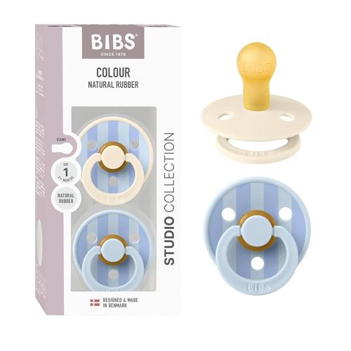 BIBS Pacifiers - Colour Studio 2 Pack | Round Nipple Baby Pacifier | BPA Free Natural Rubber Latex Soother | Made in Denmark | Size 0+ Months | Block Baby Blue Dusty Blue