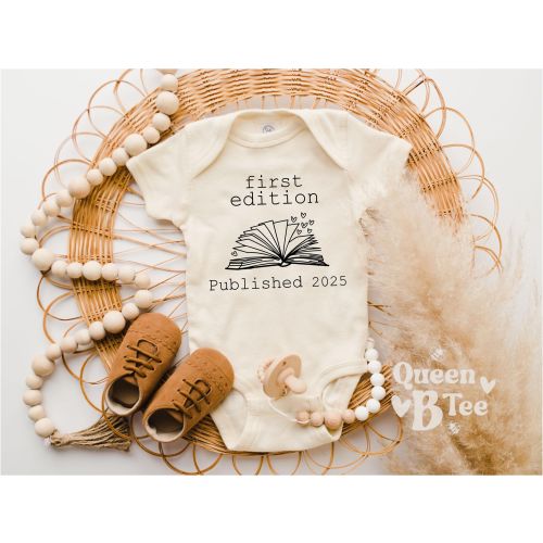 First Edition Published 2025 Natural Onesies®, Custom Year Onesie®, Baby Announcement Bodysuit, Gift For Librarian Mom, Neutral Baby Outfit