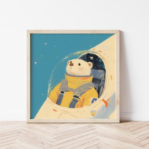 Astronaut Polar Bear Print – Space Galaxy Nursery Art