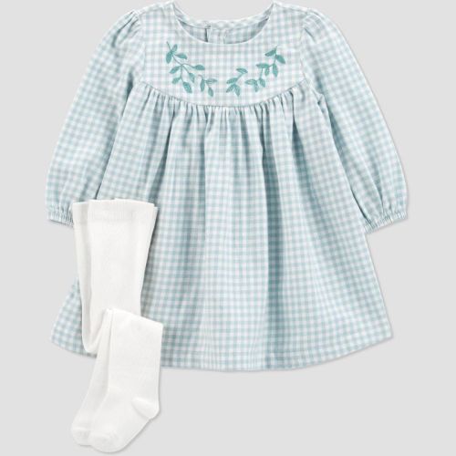 Carter's Just One You®️ Baby Girls' Gingham Dress with Tights - Blue 24M