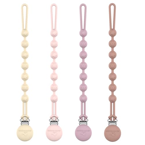 Cuddle Campus Silicone Pacifier Clip Holder with One Piece Design, Pack of 4 Soft Flexible Binky Clips with Texture for Baby Boy and Girl Set 5(6M+)