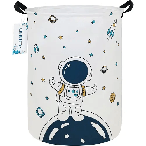Round Fabric Storage Bin,Decorative Basket,Organizer Basket with Handles,for Clothes Storage,books and sundries (Star astronaut), 19.7inch(H) x 15.7inch(D)