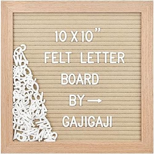 Felt Letter Board with 294 Letters, Numbers, Symbols - 10x10 inch Changeable Message Board with Wooden Frame Wall Mount (Beige)