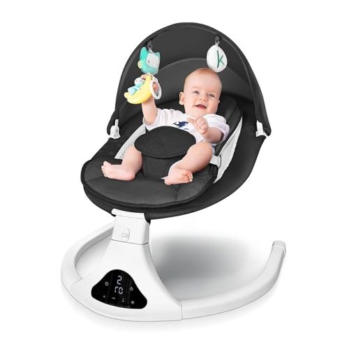 Electric Baby Swing for Infants to Toddler| Portable Infant Swing with Remote Control, Rocker with 5 Speeds, 3-Point Harness for Baby Boy Girl (Black)