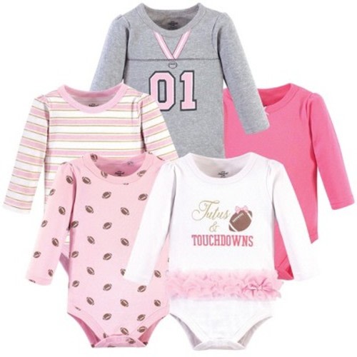 Little Treasure Baby Girl Cotton Long-Sleeve Bodysuits 5pk, Tutus Touchdowns, 0-3 Months