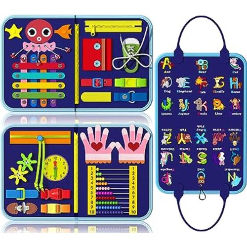 Exorany Busy Board Montessori Toys for 1 2 3 Year Old Boy & Girl Birthday Gifts, Autism Sensory Travel Toys for Toddlers 1-3, Learning Educational Activities Toddler Toys Age 1-2, 2-4 Boys