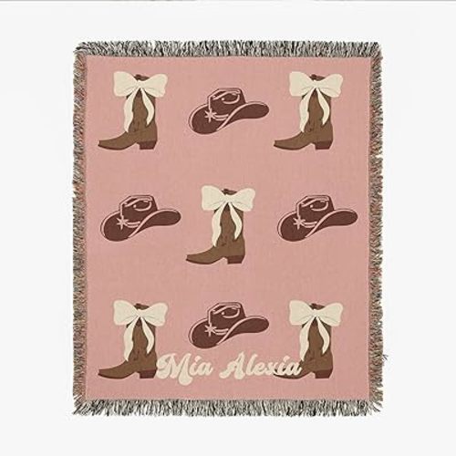 MDPrints Global Custom Woven Blanket with Name, Personalized Baby Blankets for Boys and Girls, Woven Tapestry Throw Blanket, Baby Gifts (Cow TM09)