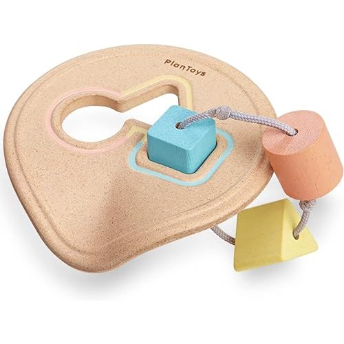 PlanToys Wooden Shape Sorter and Teether Baby Toy (5259) | Pastel Color Collection |Sustainably Made from Rubberwood and Non-Toxic Paints and Dyes | Eco-Friendly PlanWood