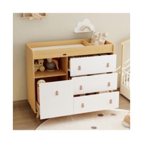 Diaper table with three drawers, baby changing station with multiple storage compartments