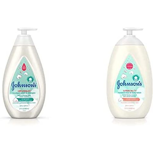 Johnson's CottonTouch Newborn Baby Wash & Shampoo with No More Tears, Hypoallergenic, 27.1 fl. oz with CottonTouch Newborn Baby Face and Body Lotion, 27.1 fl. oz : Baby