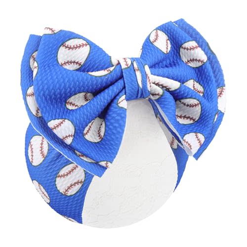 YanJie 7" Baby Girl Baseball Sports Printed Super Large Double Layers Bow Headband Blue Infant Toddler Messy Bow Headwrap Game Hair Accessories Hairband Baseball Game Day Sports Bows for Girls Outfit