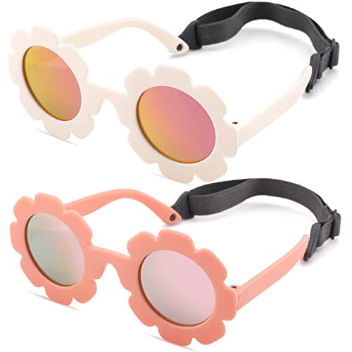 COASION Bendable Flexible Polarized Newborn Baby Flower Sunglasses with Strap for Infant Girls Boys Age 0-12 Months