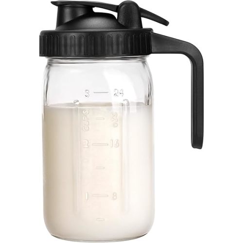 Accmor Breast Milk Pitcher, 32oz Glass Pitcher for Breastmilk, Milk Pitcher Jar with Dual Leak-Proof Design, Storage Container for Breastmilk, Juice, Cold Brew Coffee, Iced Tea, Drinks, Black