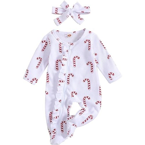 Newborn Baby Girls Christmas Outfit Infant White Footie Romper