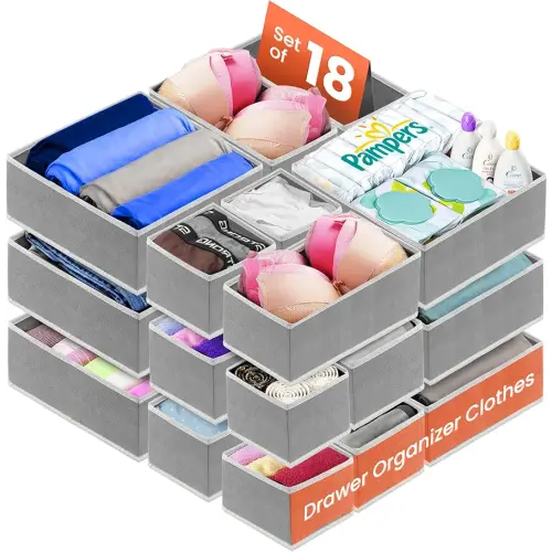 RFAQK 18 Pack Drawer Organizer Clothes-Dresser Organizer Bins for Baby Cloth-Organization and Storage for Underwear Bra Socks-Foldable Fabric Closet Divider for Bedroom, Nursery Essentials