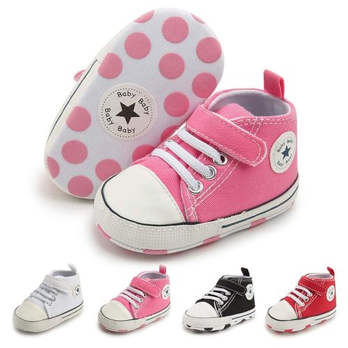 Meckior Baby Girls Boys Canvas Sneakers Soft Sole High-Top Ankle Infant First Walkers Crib Shoes