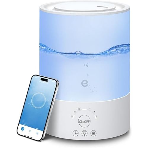 Esemoil Humidifiers for Bedroom, for Large Room, 2.5L Top Fill Cool Mist Humidifiers for Baby, Plants, Smart WiFi Air Humidifier with Diffuser and Nightlight, 28dB, 24H Long Runtime, Work with Alexa