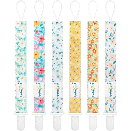 babygoal Floral Pacifier Clips, 6 Pack Binky Paci Holder Clips Leashes Fits for Most Pacifiers and Binkies 6PS31