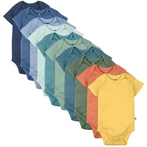 HonestBaby 10-pack Short Sleeve Bodysuits One-piece 100% Organic Cotton for Infant Baby Boys, Girls, Unisex