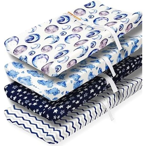 4 Pack Changing Pad Cover for Baby Boys Neutral Unisex Fitted Breathable Baby Changing Pad Sheets for Toddler Changing Table (Sky)