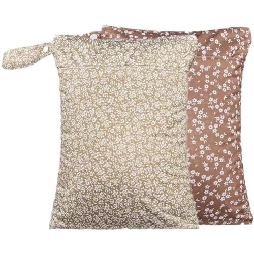 Wet Dry Bags with Two Zippered Pockets and Handle, Reusable Storage Bag for Breast Pump Parts & Baby Items, Waterproof Diaper Bags, Yoga Gym Bag for Swimsuits or Wet Clothes-2pcs, 11.8*15.75"