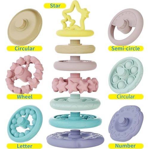 7 Pcs Stacking Toys Baby Toys, Toddler Montessori Sensory Soft Rings Stacker, Teething Infant Toy with Learning, Newborn Essentials Gifts for 6 9 12 18 Months One 1 Year Old Boys Girls