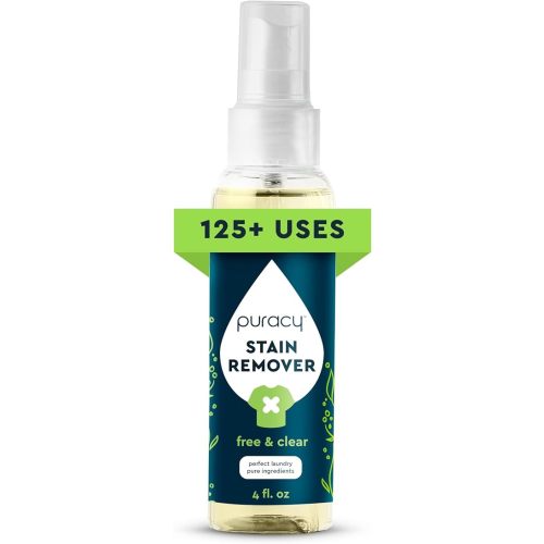 Puracy Stain Remover Spray, Natural Travel and Laundry Stain Cleaner for Clothes, Baby & Kids Stains, Oil & Fabric Spot Cleaner (Free & Clear, 4 oz)